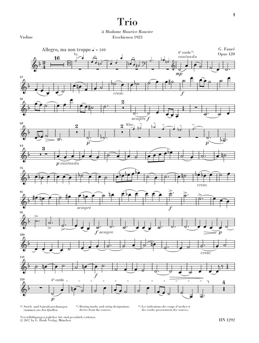 Faure Piano Trio in d minor Opus 120