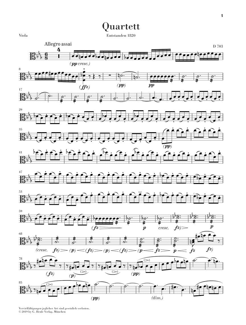 Schubert String Quartet Movement in c minor D 703