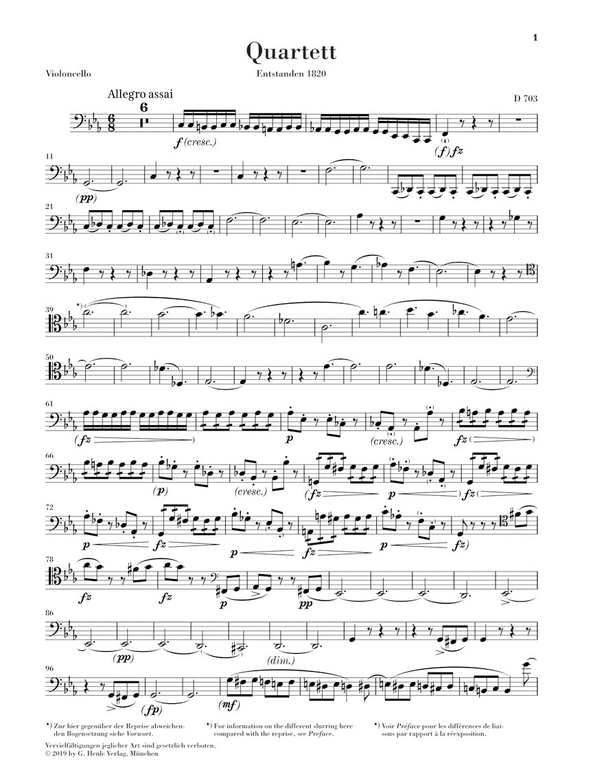 Schubert String Quartet Movement in c minor D 703