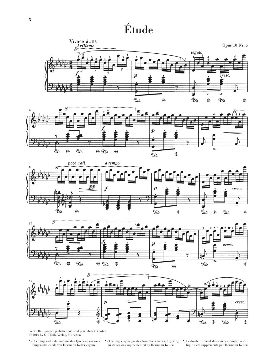 Chopin Etude G-flat Major Op. 10 No. 5 Edition with Fingering