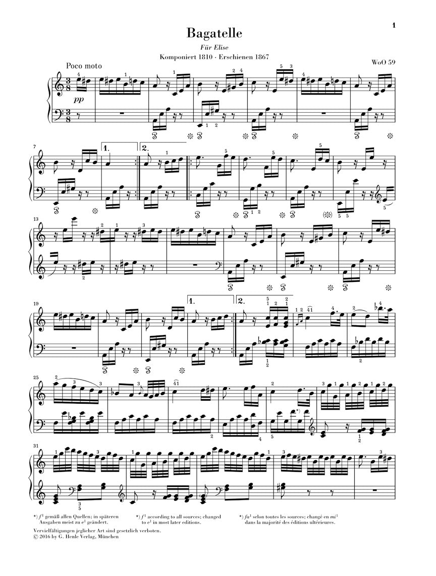 Beethoven Bagatelle in A minor WoO 59 (Für Elise)