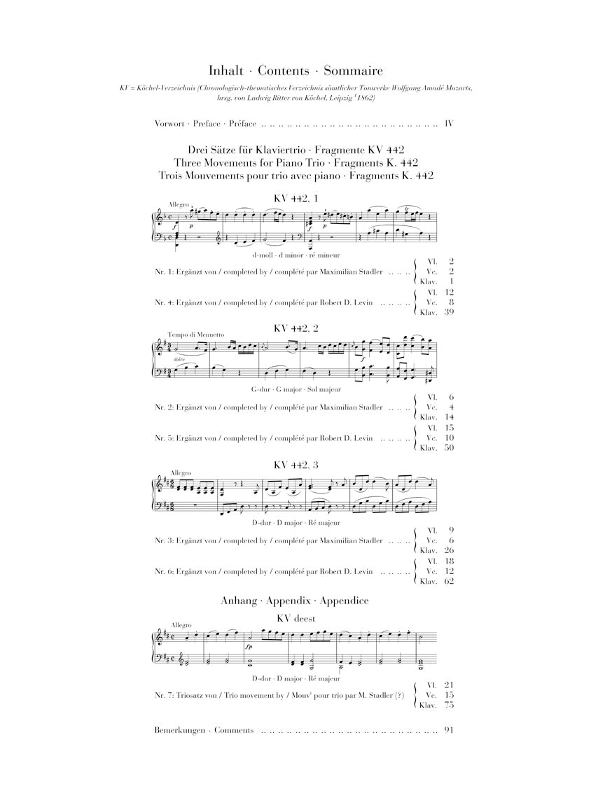 Mozart 3 Movements for Piano Trio (Fragments) K 442