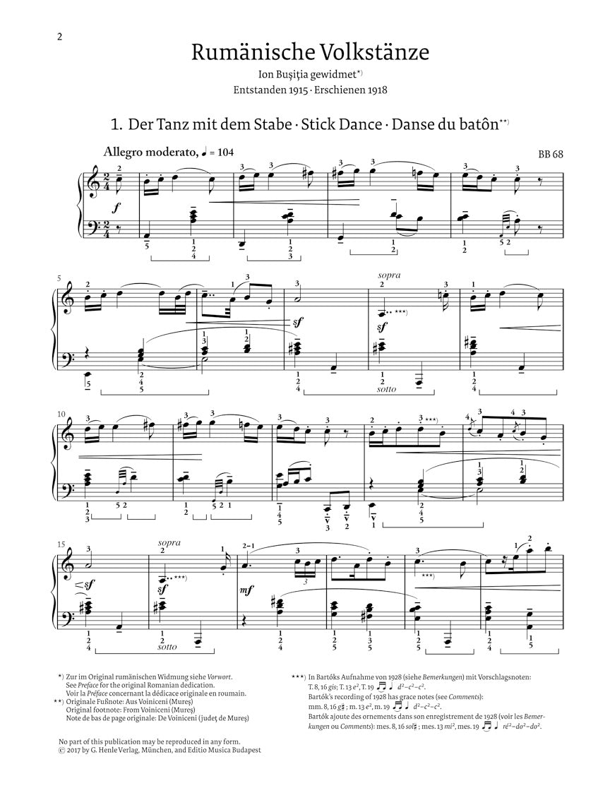 Bartok Romanian Folk Dances for Piano