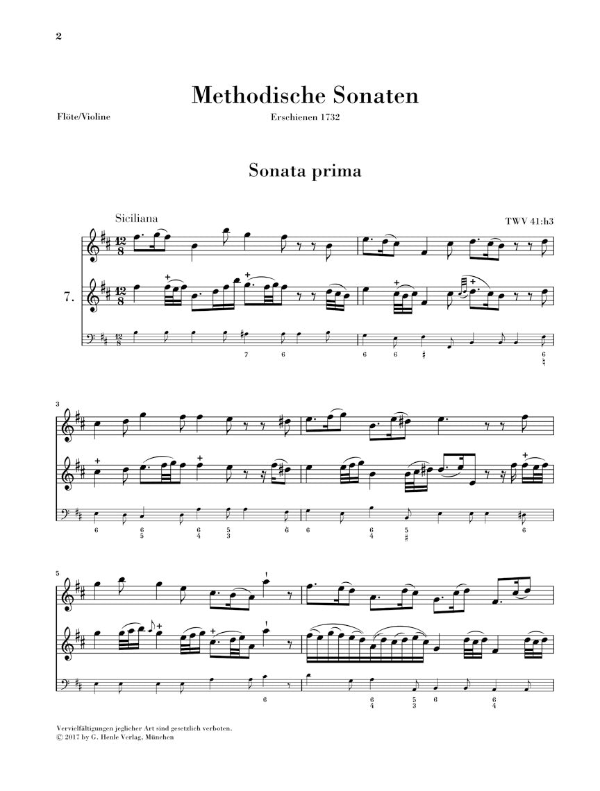 Telemann Methodical Sonatas for Flute or Violin and Continuo - Vol. 2