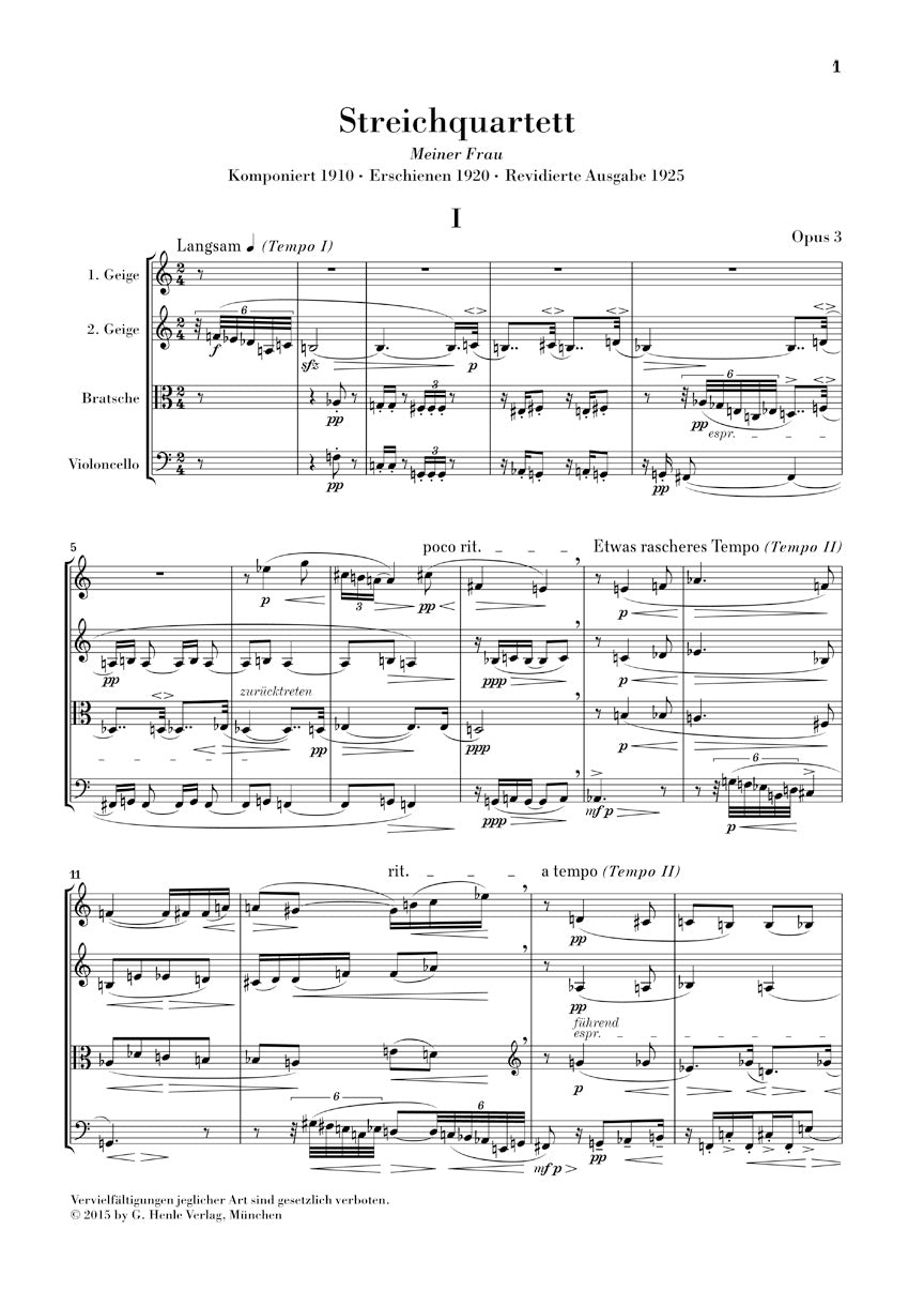 Berg: String Quartet, No. 3 (Study Score)