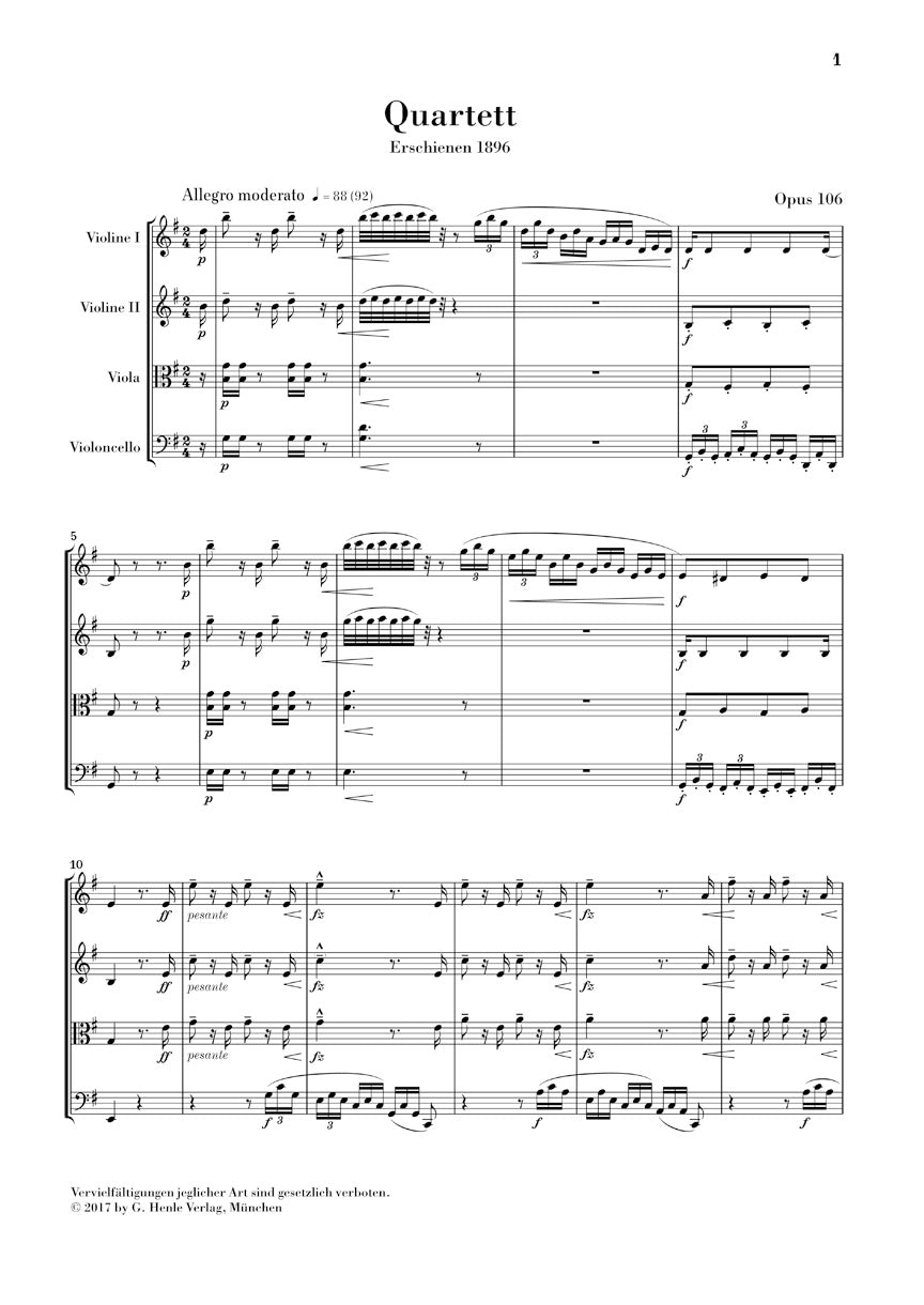 Dvořák: String Quartet in G Major, Op. 106 (Study Score)
