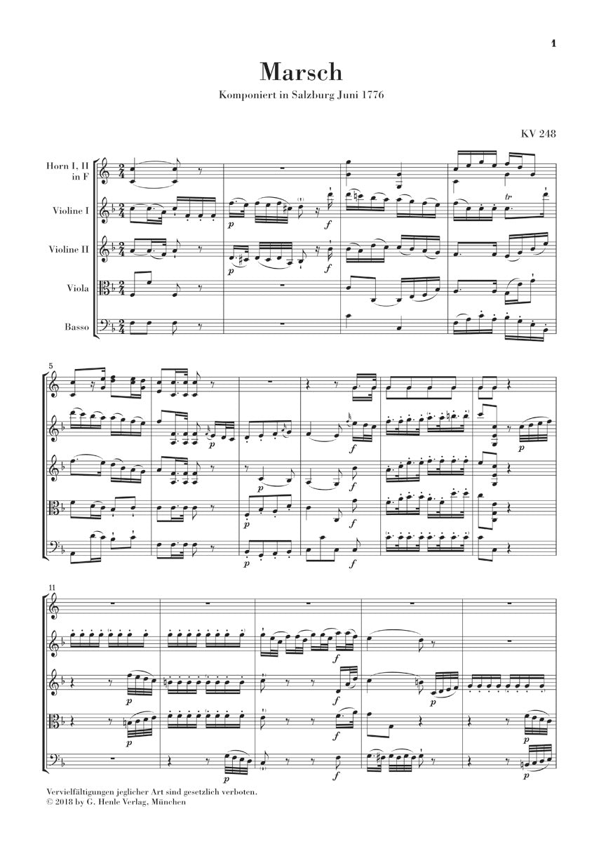 Mozart March K. 248 & Divertimento K. 247 (First Lordon Night Music) Study Score