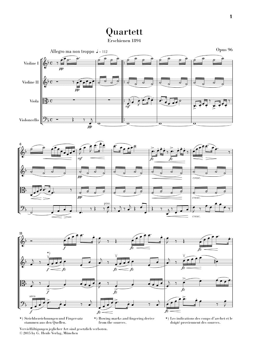 Dvořák: String Quartet in F Major Op. 96 (American Quartet) (Study Score)