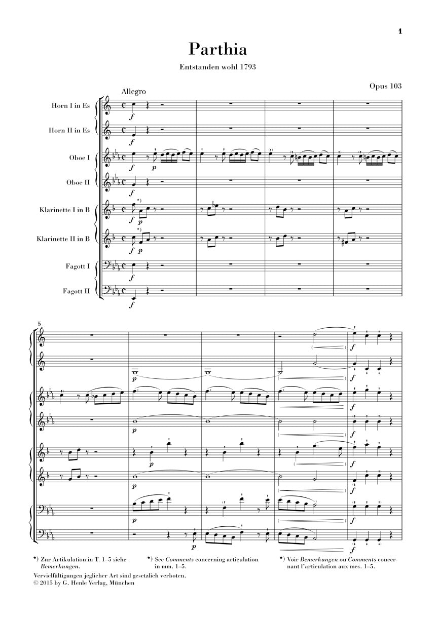 Beethoven Parthia Op. 103 - Rondo WoO 24 Study Score