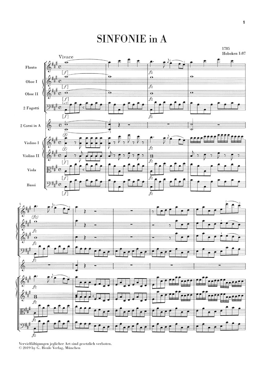 Haydn Symphony a Major Hob. I:87 Orchestra Study Score
