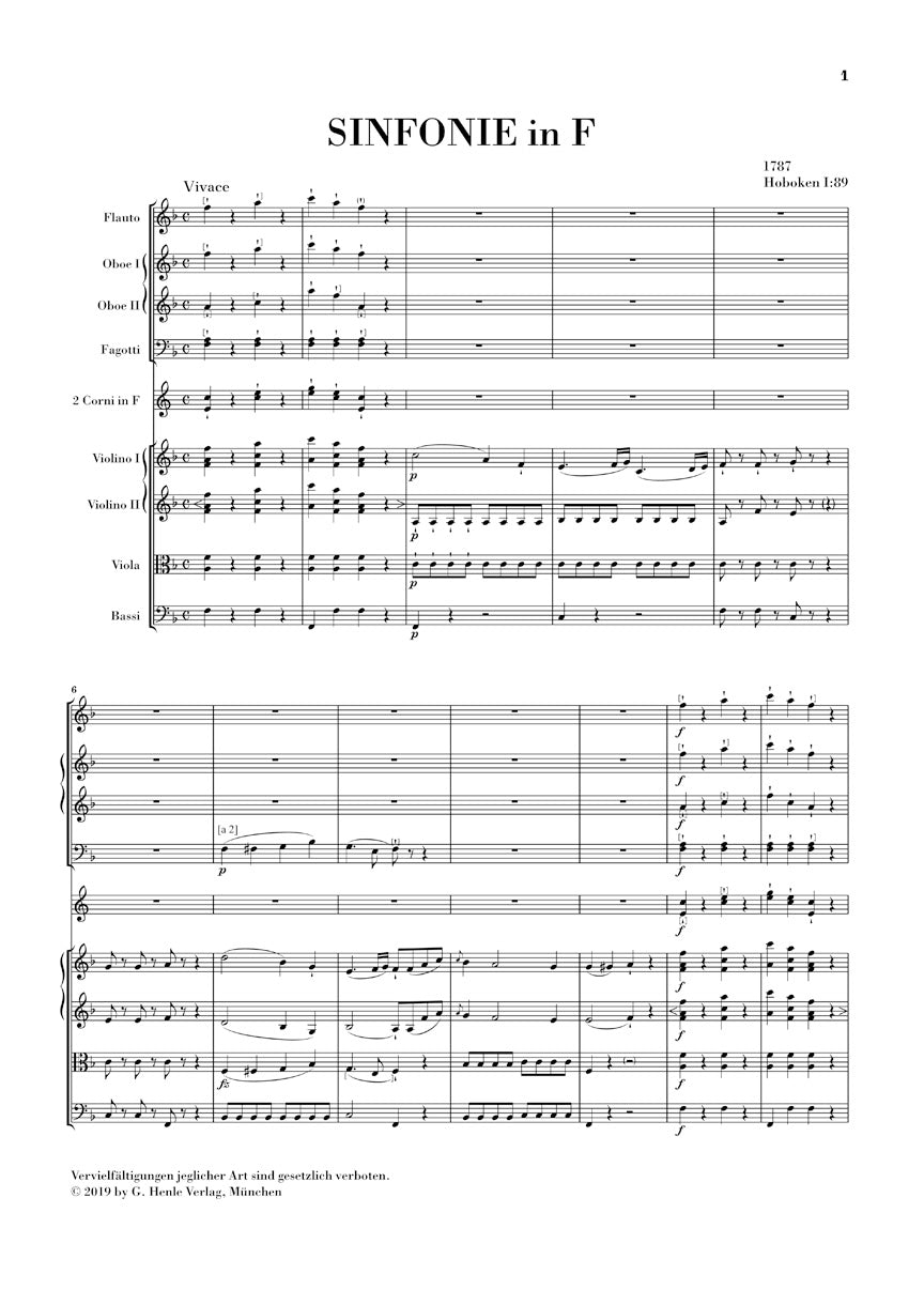 Haydn Symphony F Major Hob. I:89 Orchestra Study Score