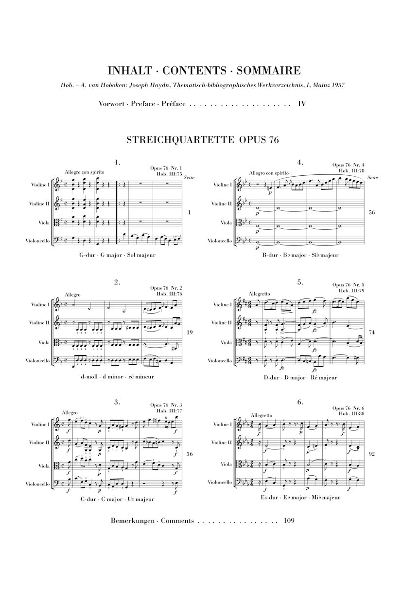 Haydn String Quartets Volume 10 Opus 76 Study Score
