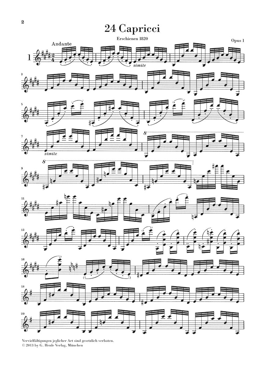 Paganini Twenty-Four (24) Capricci, Op. 1 Study Score
