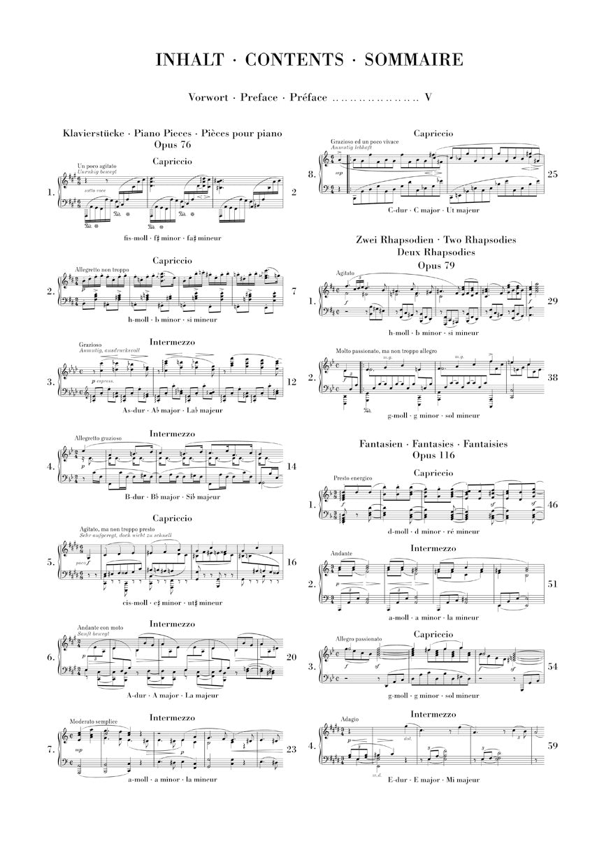 Brahms Piano Pieces Piano Solo Study Score