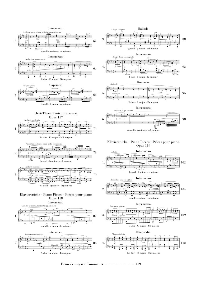 Brahms Piano Pieces Piano Solo Study Score