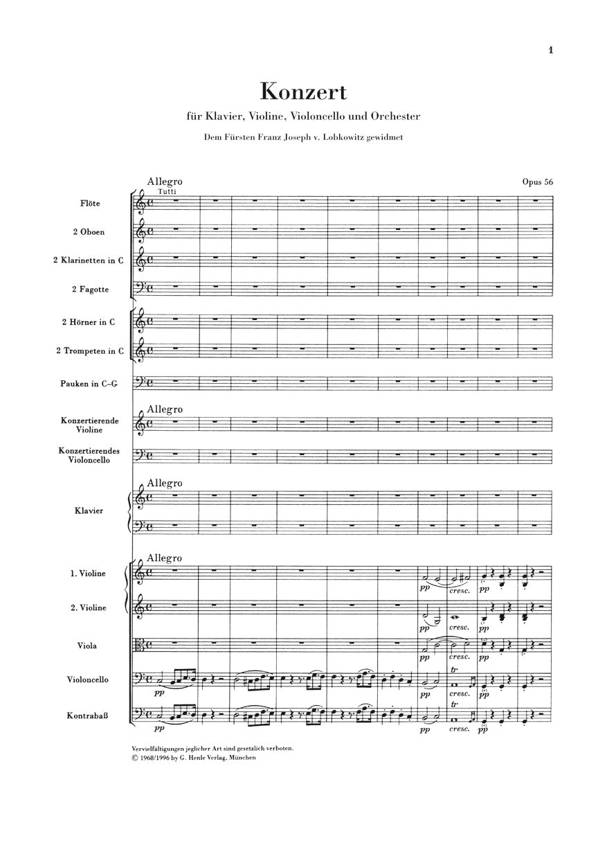 Beethoven Concerto for Piano, Violin, Violoncello, and Orchestra C Major op 56