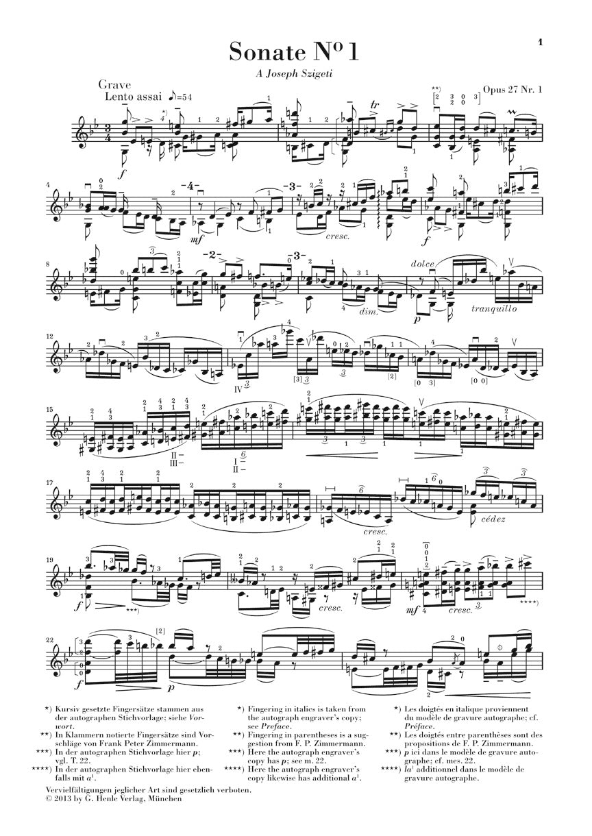 Ysaye 6 Sonatas, Op. 27 for Violin Solo Study Score