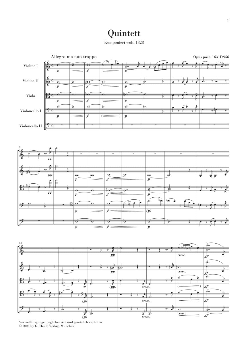 Schubert String Quintet in C major Opus Posthumous 163 D 956