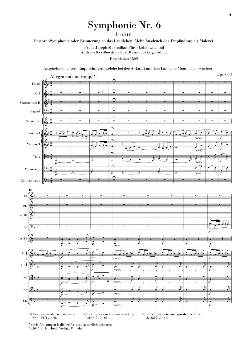 Beethoven Symphony No. 6 in F Major, Op. 68 (Pastoral Symphony) Study Score
