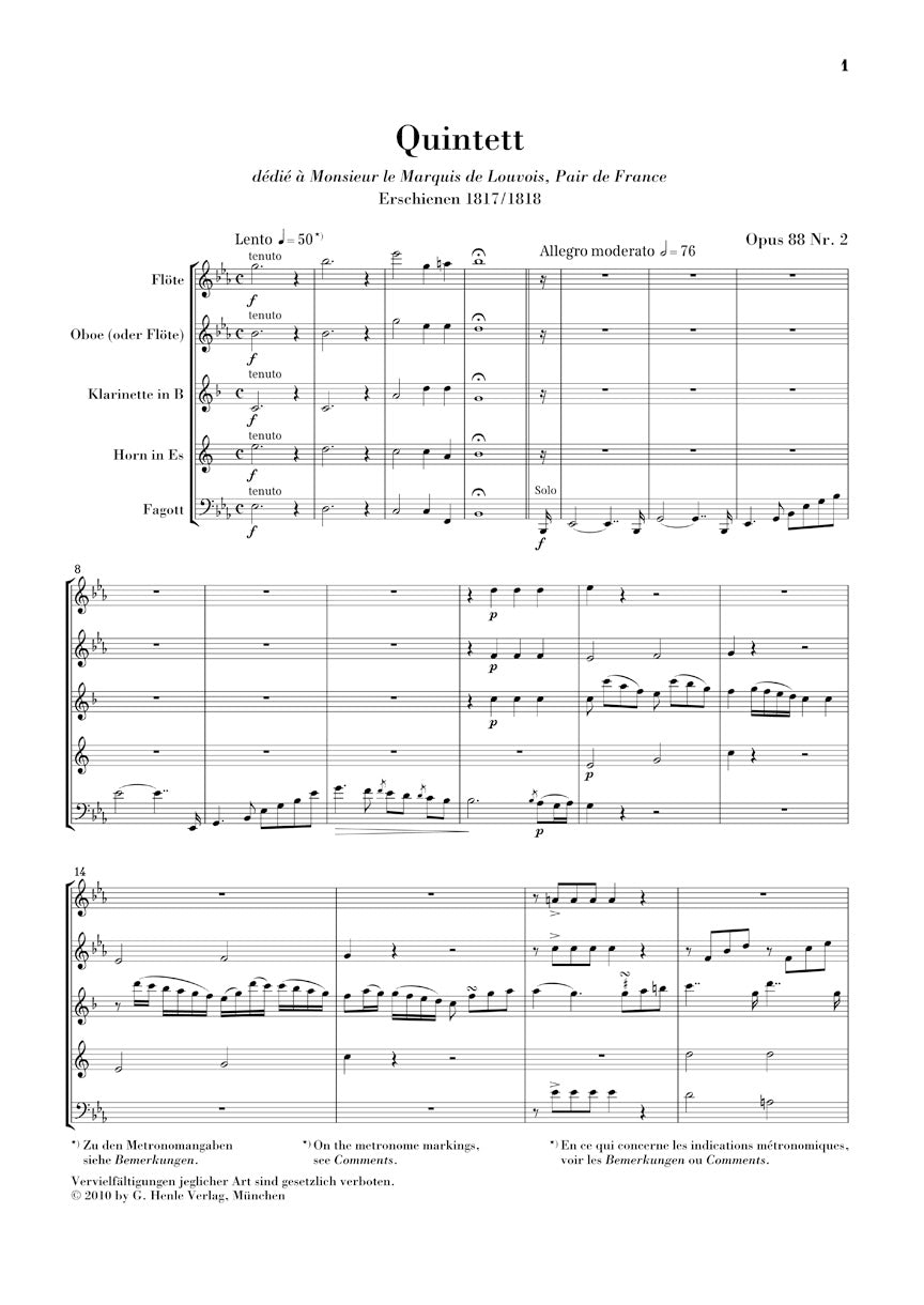 Reicha Quintet for Wind Instruments in E-flat Major, Op. 88 No. 2