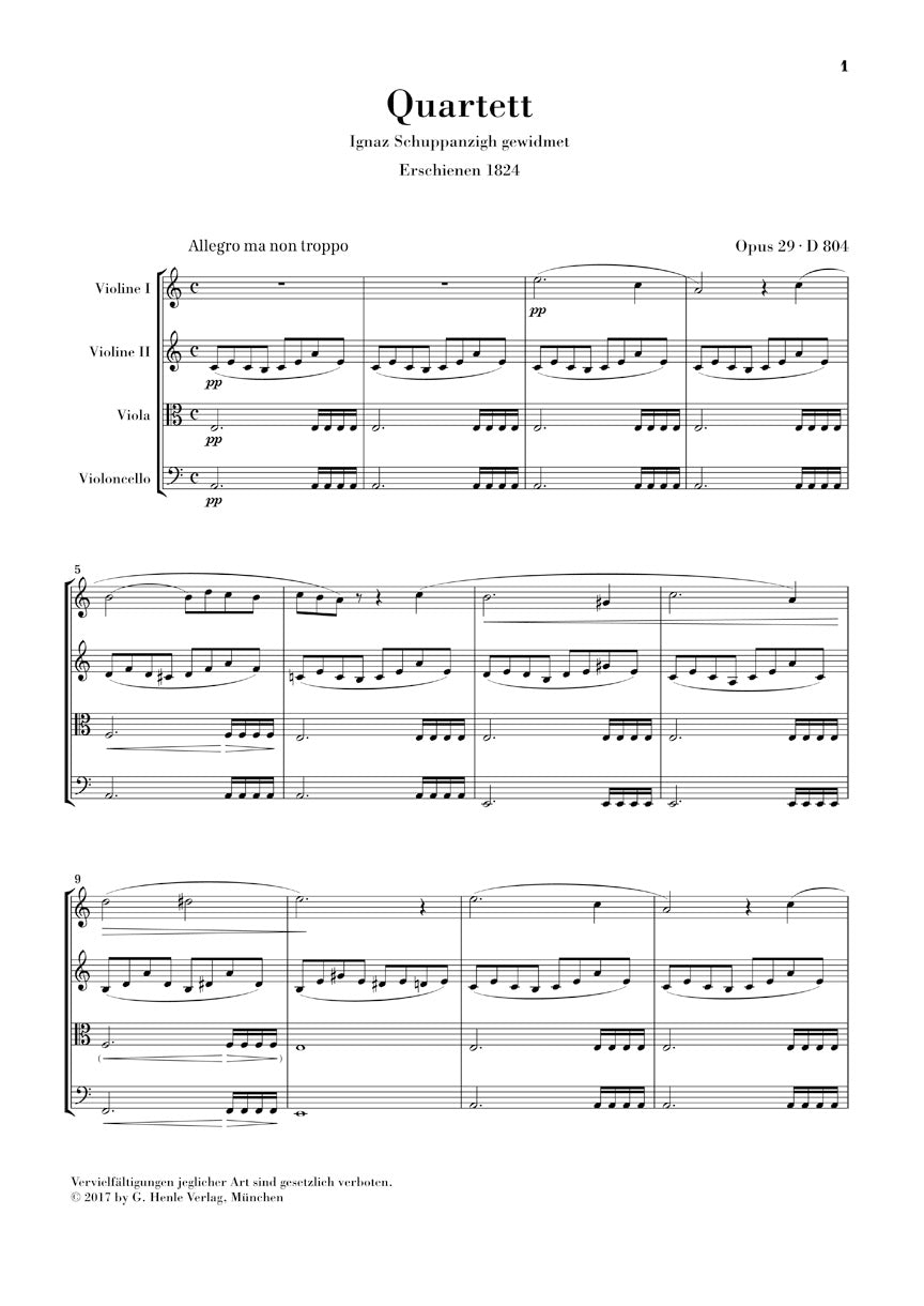 Schubert String Quartet in A minor Opus 29 D 804 (Rosamunde)