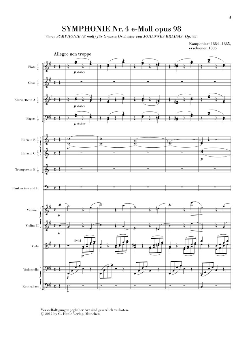 Brahms Symphony No 4 in E minor Opus 98