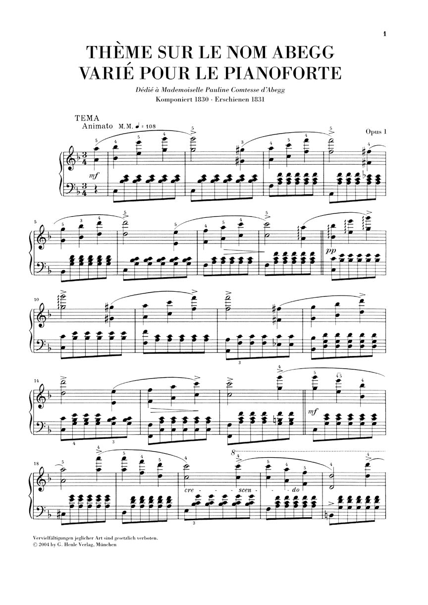 Schumann Complete Piano Works - Volume 1 Study Score