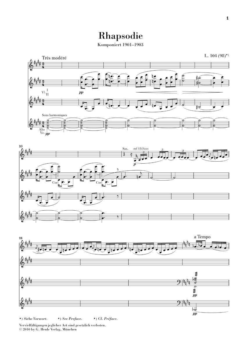 Debussy Rhapsody for Alto Saxophone and Orchestra