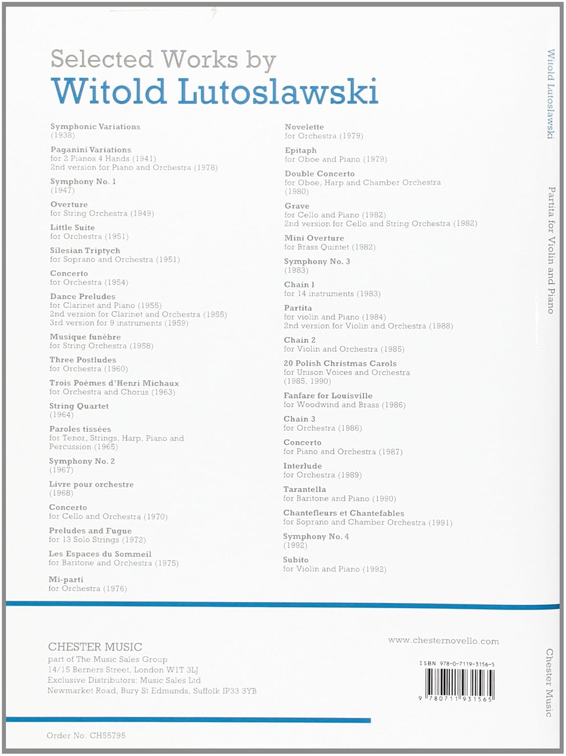 Lutoslawski Partita for Violin and Piano