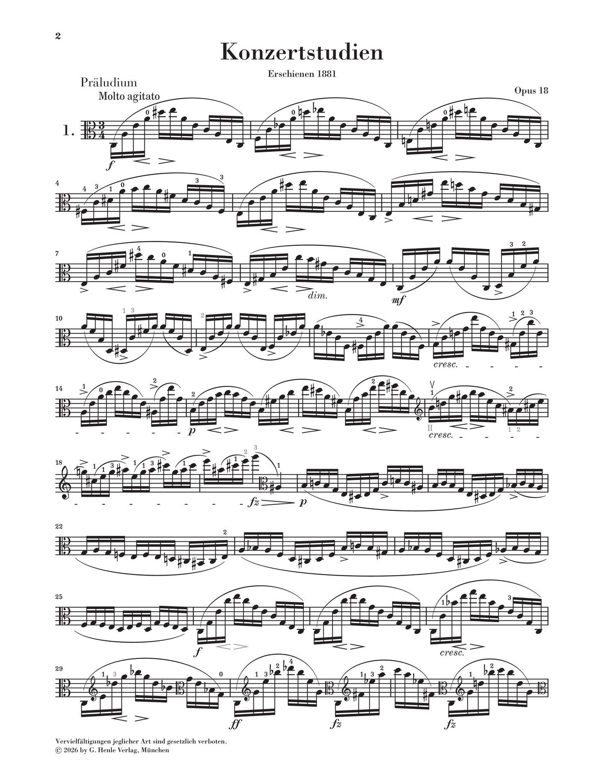 Hermann: Concert Studies Op. 18 Viola Solo, sample page 1 (Henle Horizons, HN 8217)