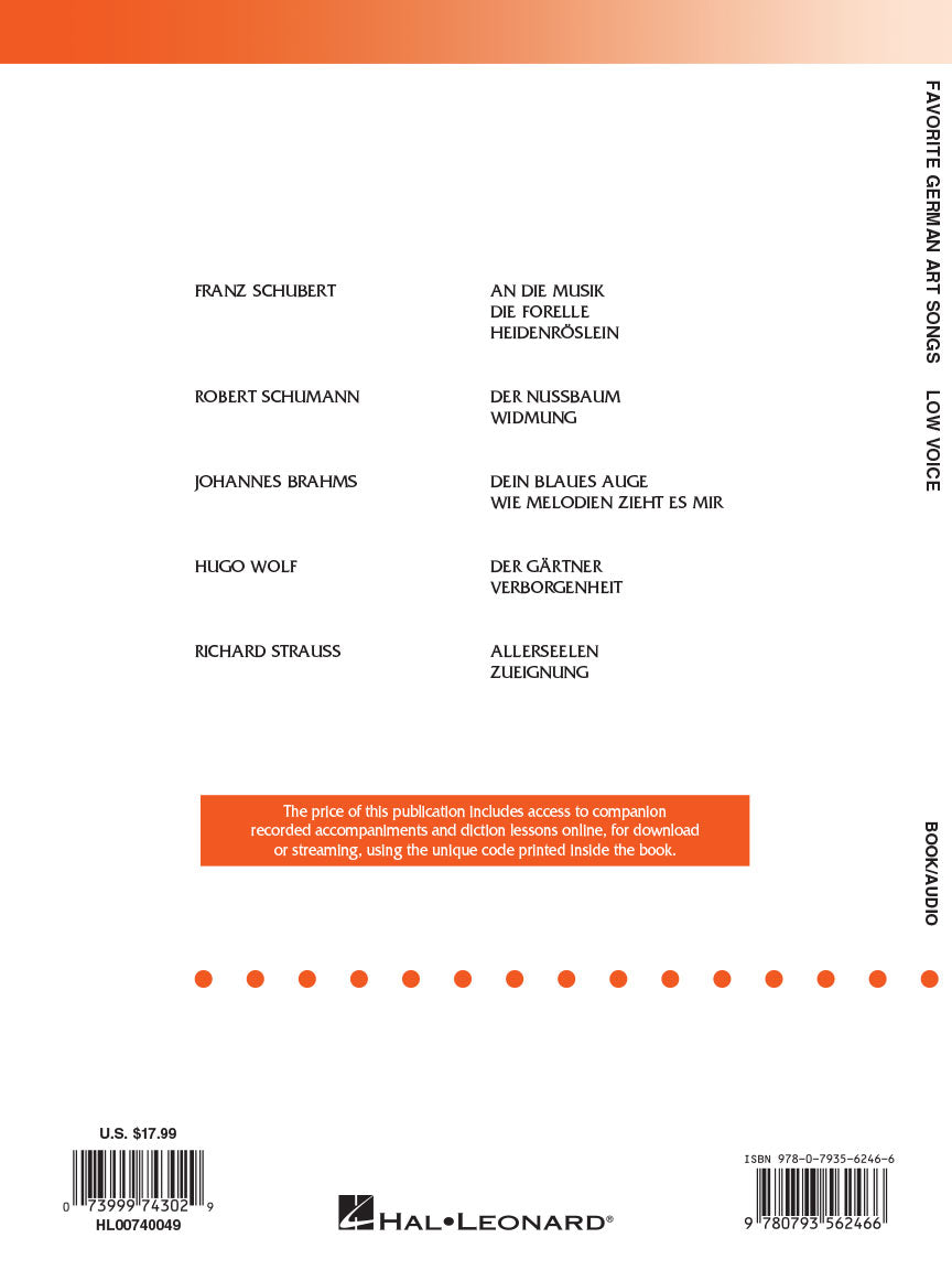 Favorite German Art Songs: Low Voice - Book/Online Audio