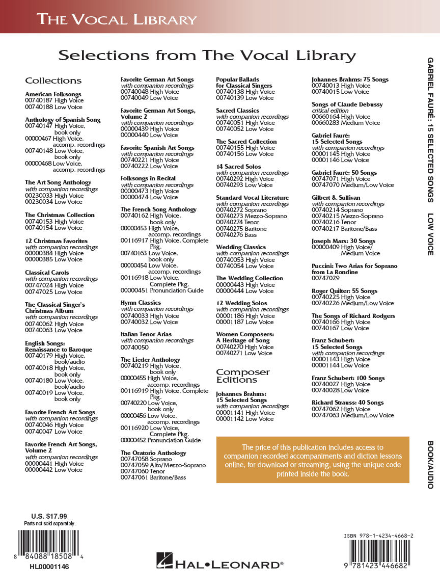 Fauré 15 Selected Songs Low Voice