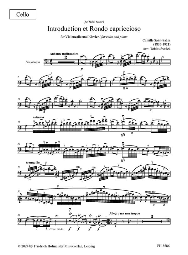 Saint-Saëns: Introduction et Rondo capriccioso for Violin and Piano, op. 28 (arr. for Cello)