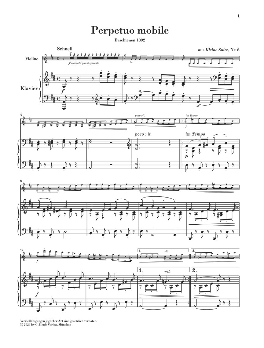 Bohm: Four Pieces Violin and Piano, sample page 1 (Henle Horizons, HN 8206)