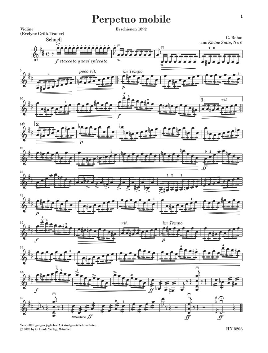 Bohm: Four Pieces Violin and Piano, sample page 2 (Henle Horizons, HN 8206)