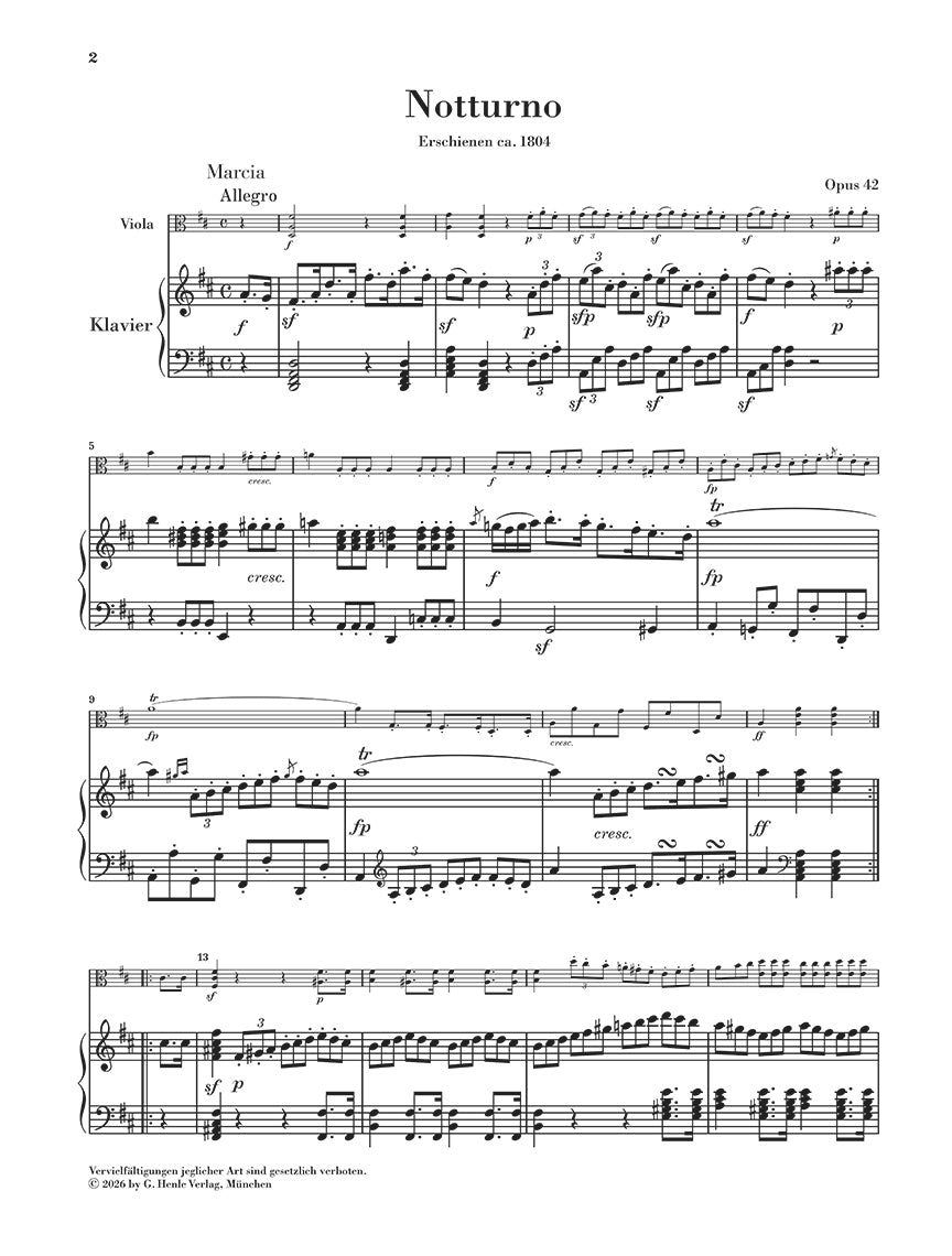 Beethoven: Notturno D Major Op. 42 Viola and Piano, sample page 1 (Henle Horizons, HN 8207)