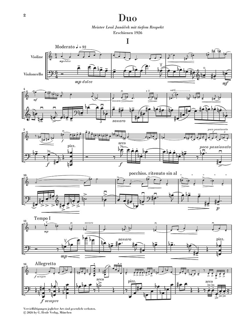 Schulhoff: Duo Violin and Cello, sample page 2 (Henle Horizons, HN 8215)