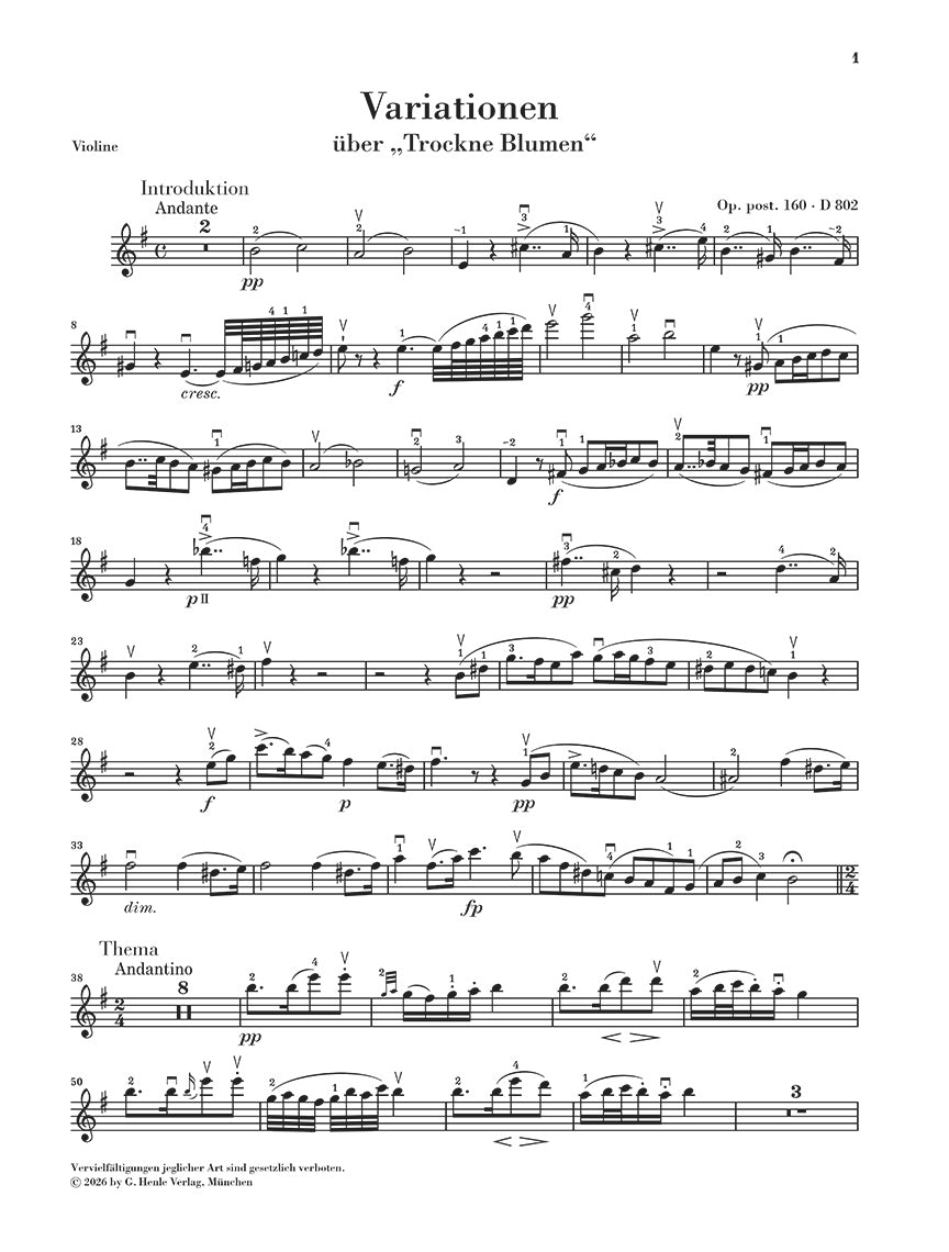 Schubert: Variations on "Trockne Blumen" E Minor D 802 Violin and Piano, sample page 2 (Henle Horizons, HN 8222)