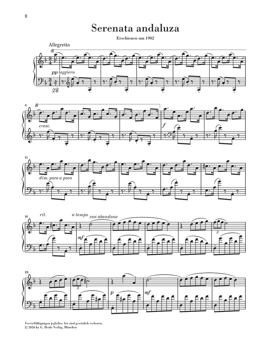 Falla: Serenata andaluza Piano Solo, sample page 1 (Henle Horizons, HN 8226)