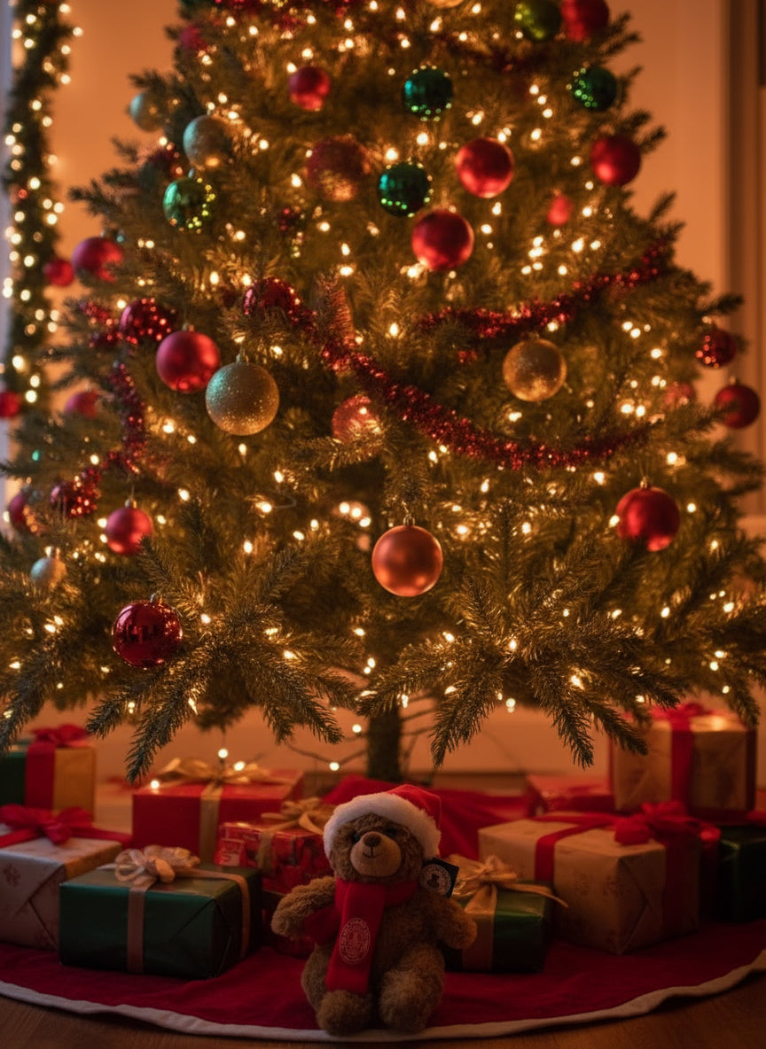 Teddy Bear: Brown Holiday Bear with Red Scarf
