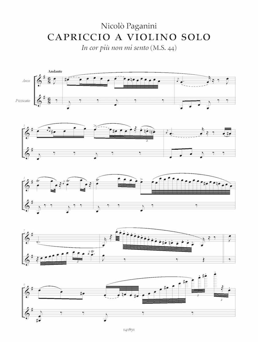 Paganini Capriccio 'In Cor Piu Non Mi Sento' M.S. 44 Violin Solo