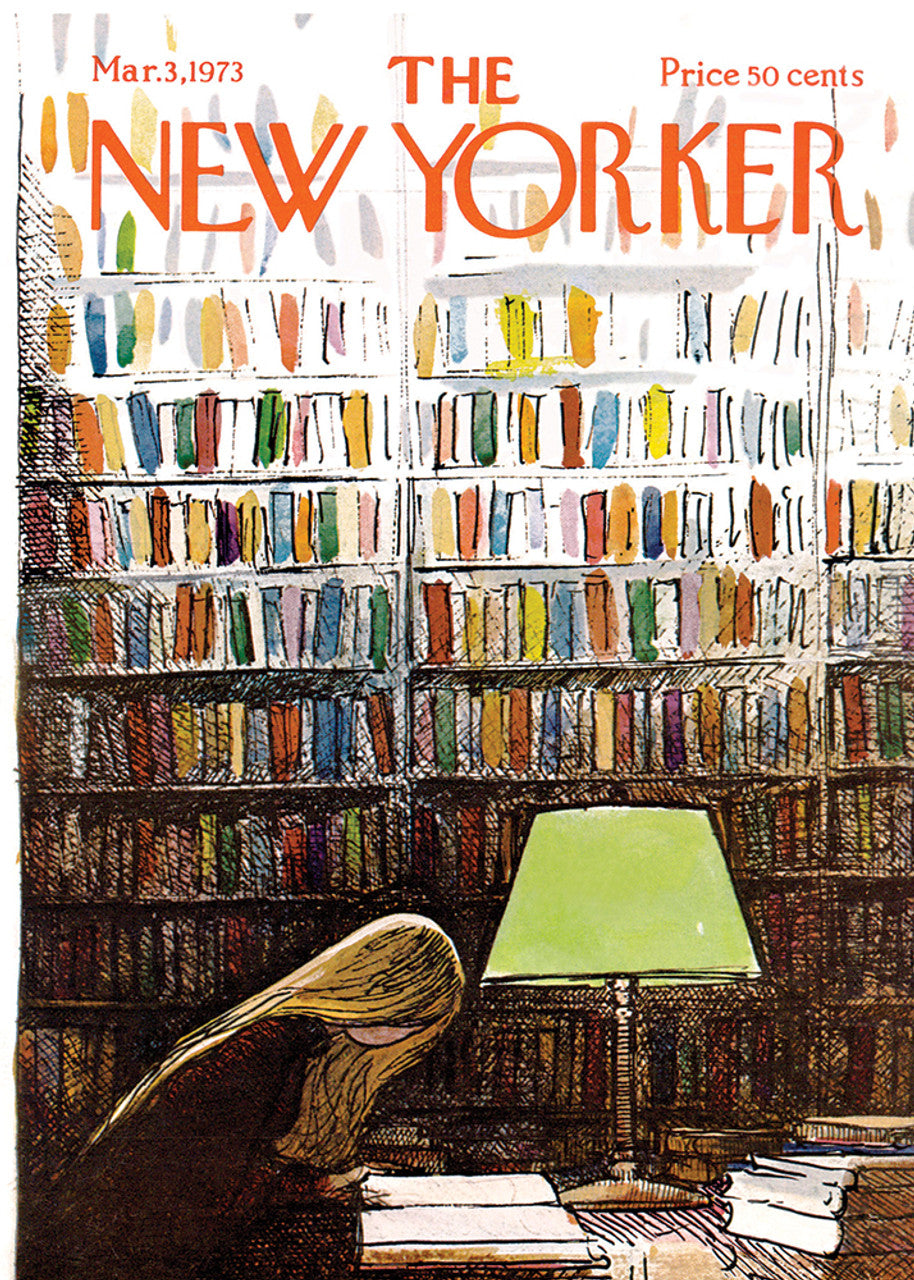 Card Late Night at the Library New Yorker Cover (Blank Inside