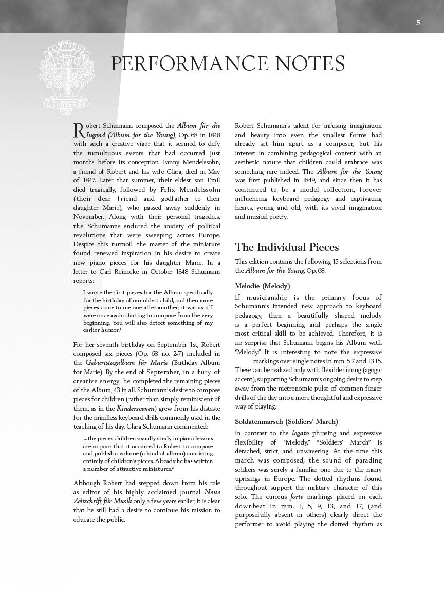 Schumann Selections from Album for the Young, Opus 68