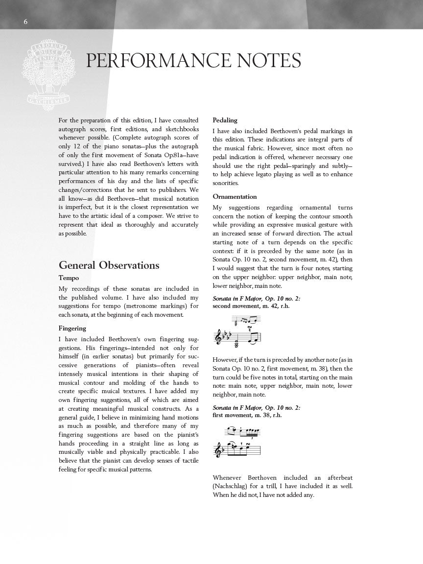 Beethoven - Six Selected Sonatas - Schirmer Performance Editions