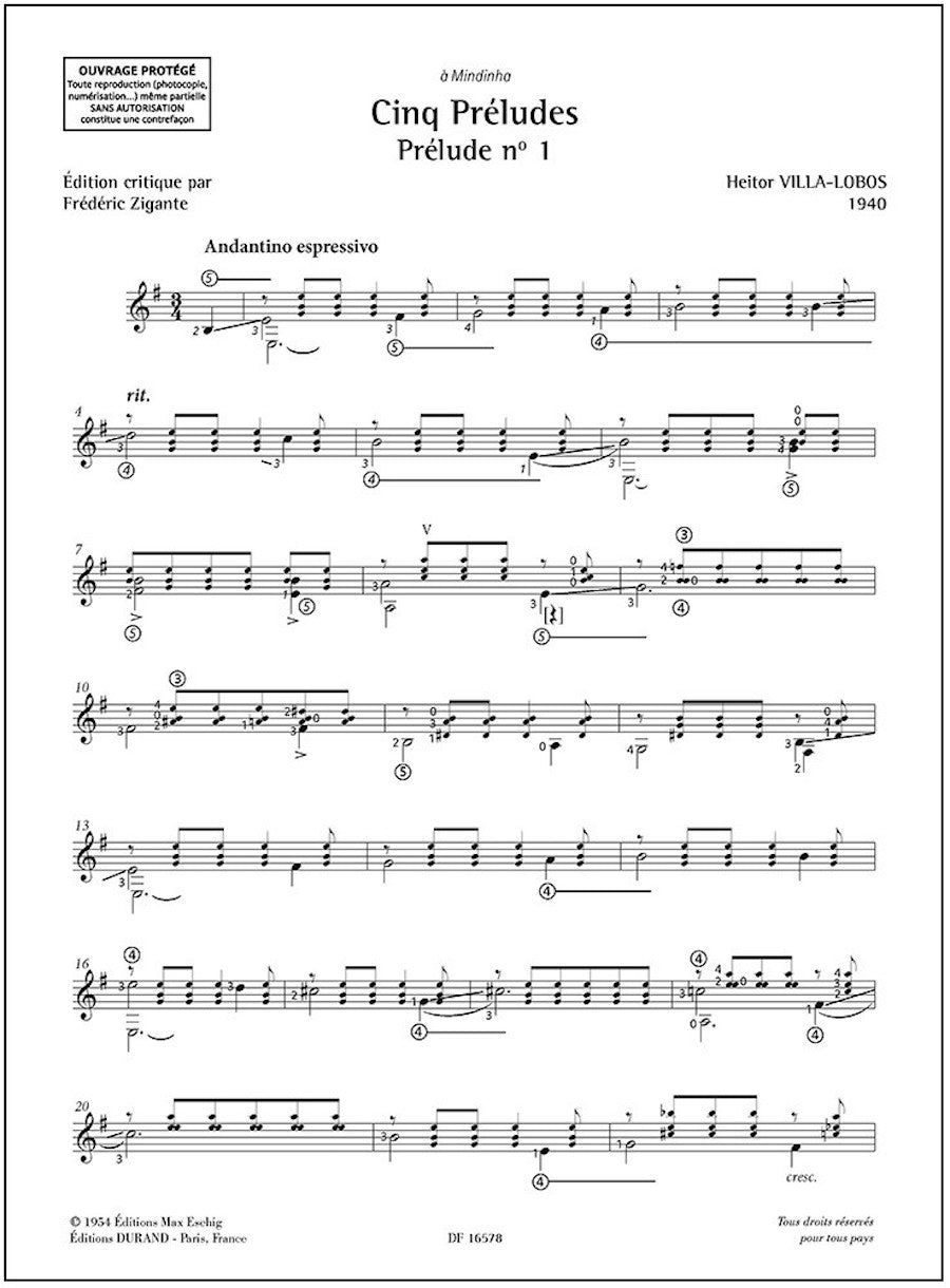 Villa-Lobos Cinq Préludes Solo Guitar
