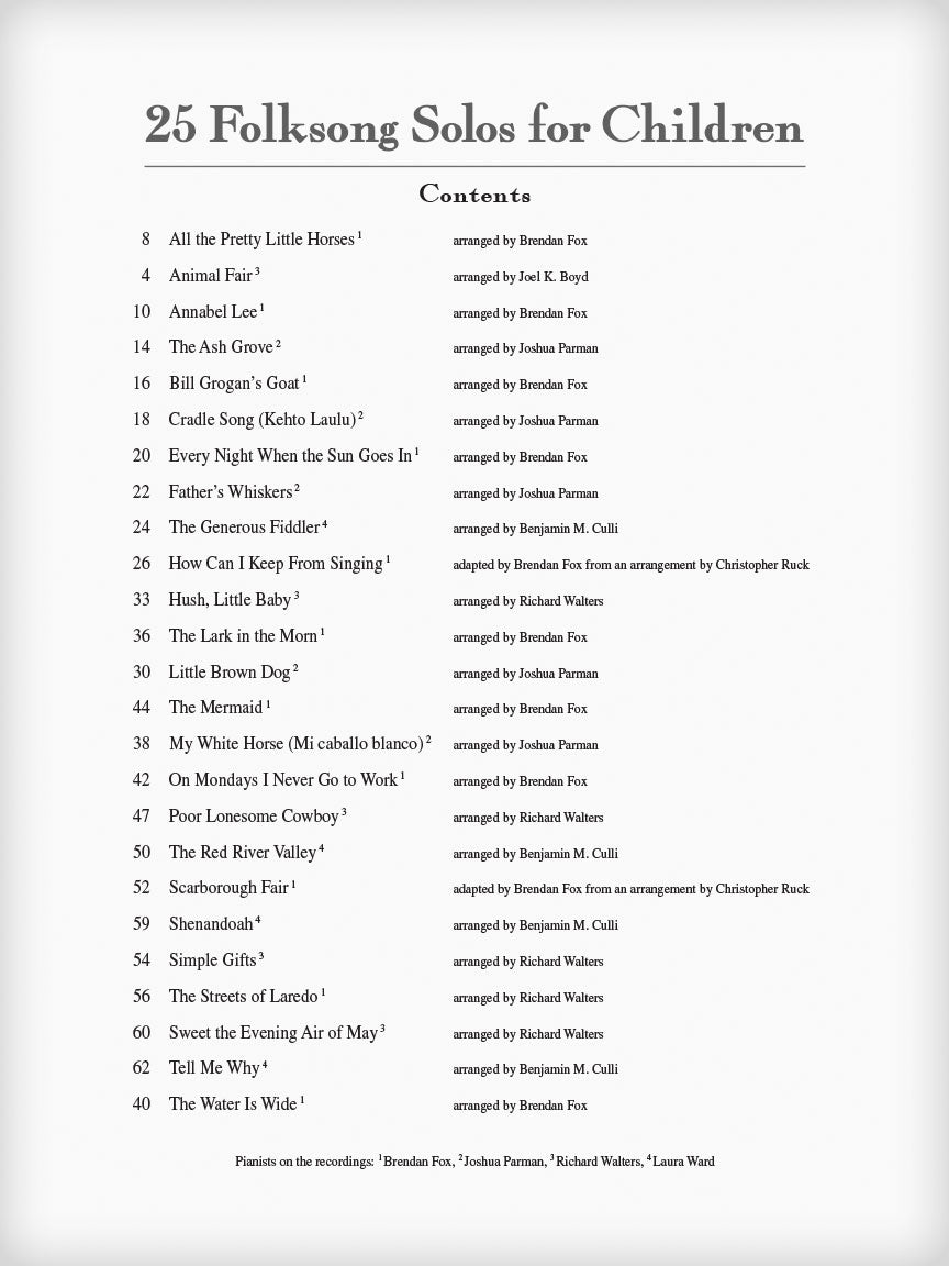 25 Folksong Solos for Children - Vocal/Piano