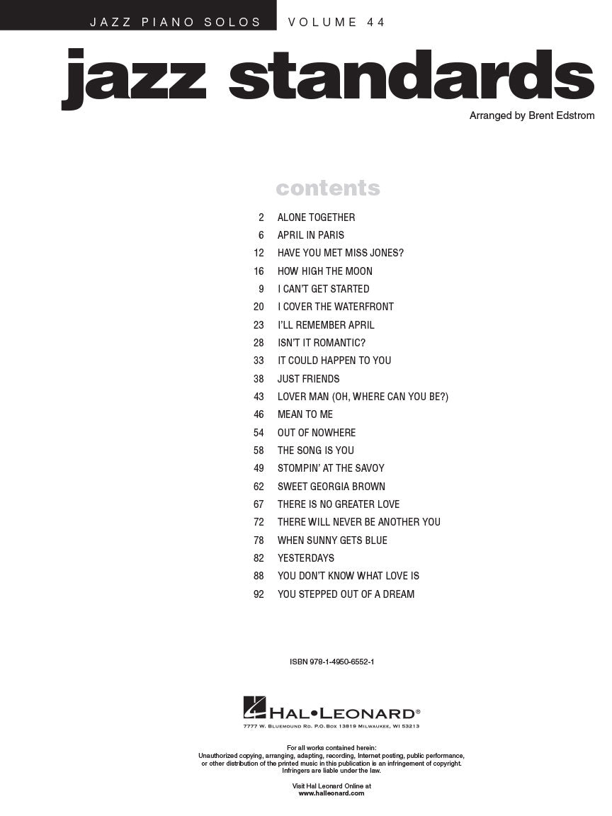 Jazz Standards - Jazz Piano Solos, Vol. 44