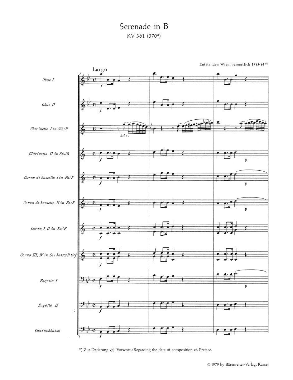 Mozart Serenade B-Dur KV 361 (370a) (Gran Partita)