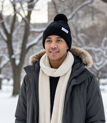 Beanie: Juilliard diamond textured winter cap with puff