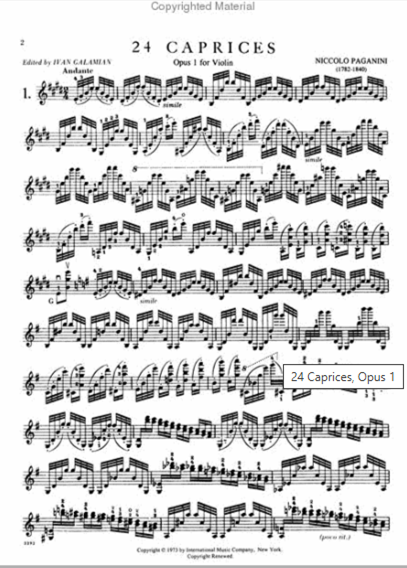 Paganini 24 Caprices, Opus 1 for Violin